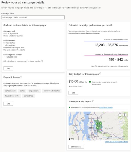 Product view of window where you can review your ad campaign details.