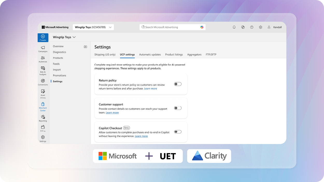 Screenshot of the UI of the Microsoft Merchant Center.