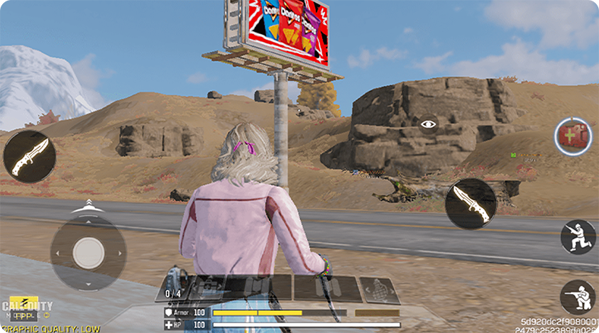 In-game billboard ad displayed on a roadside structure inside a Call of Duty: Mobile environment. 