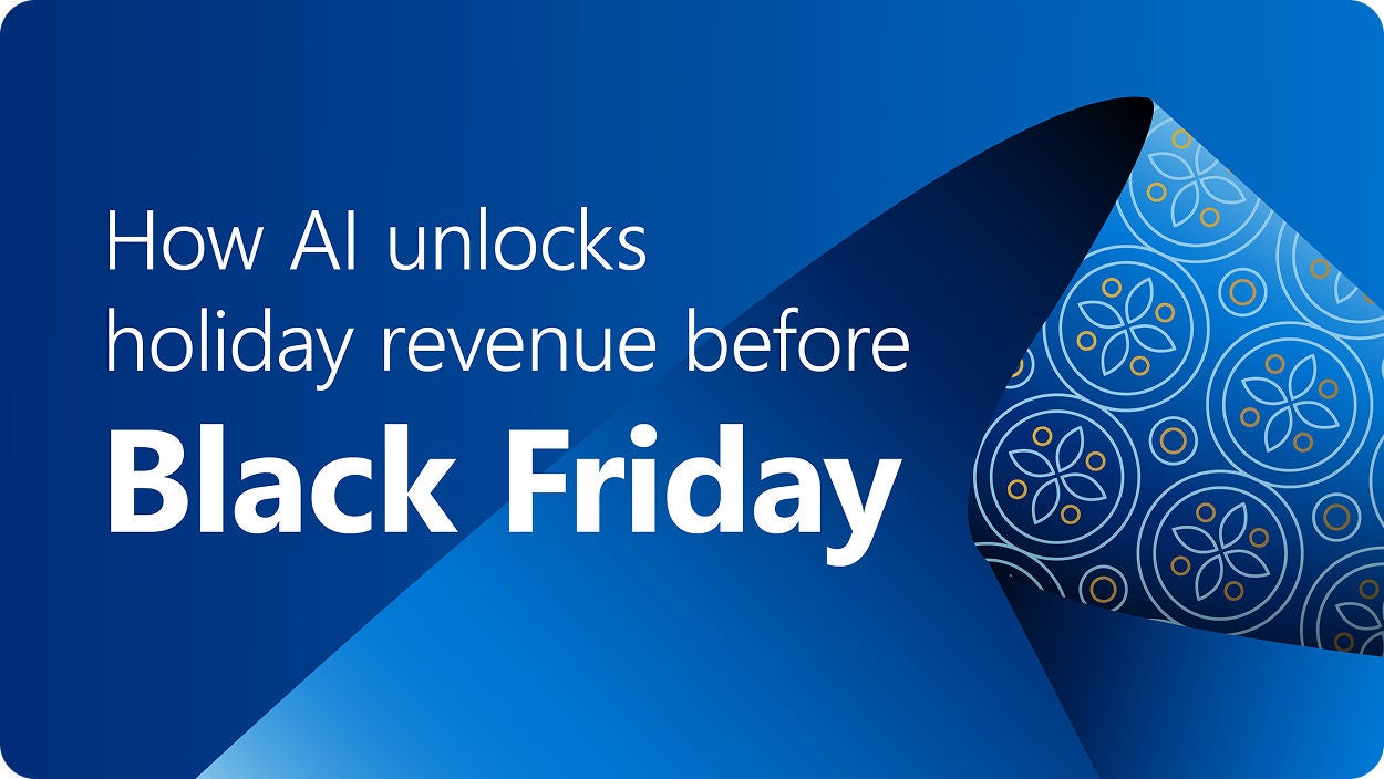 Blue banner with festive wrapping paper detail and the title, "How AI unlocks holiday revenue before Black Friday"