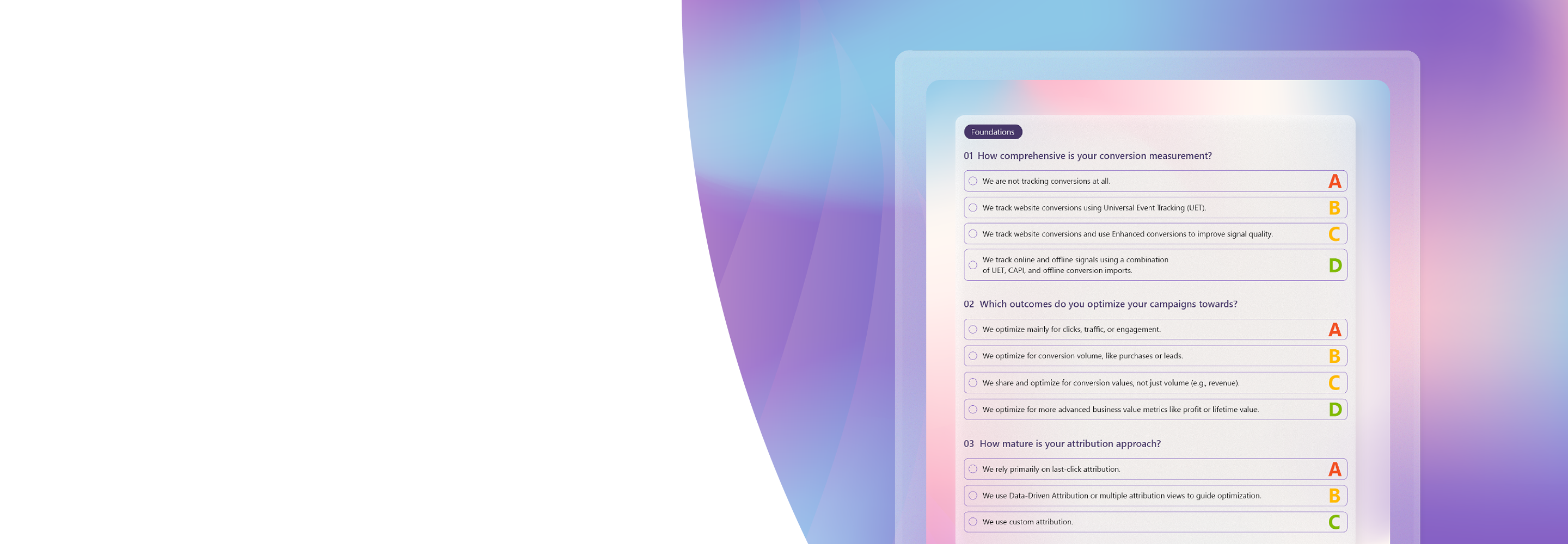 Screenshot of the downloadable self-assessment, displaying sample questions, sections, and scoring framework.