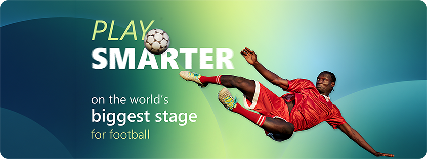 Green graphic featuring a soccer/football player and the title, "Play smarter on the world's biggest stage for football."